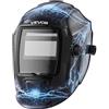 VEVOR Casco per Saldatura Auto-Oscurante, Cappuccio per Saldatura Energia Solare Colori Reali da 93 x 43 mm, 2 Sensori ad Arco, Tonalità 4/9-13 per Molatura TIG MIG ARC, Modello Fiamma Blu