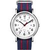 Timex T2N747 Orologio da Polso al Quarzo, Analogico, Unisex, Tessuto, Bianco/Blu