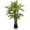 MAIA SHOP Dracaena artificiale 120 cm, pianta finta decorativa iperrealistica, albero tropicale con vaso in plastica per casa ufficio e interni coperti