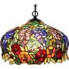 Bieye L30557 Lampadario a sospensione in vetro colorato in stile Tiffany con fiori di glicine e rose e paralume largo 16 pollici