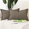 Madizz 2 Pezzi Poliestere Lino Copricuscini con bordo largo Morbido Decorativo Fodere per Cuscino Lusso Stile per Divano Camera da Letto 30x50 cm Marrone