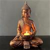 FGXY Statuetta di Buddha Thai in meditazione, statua di Buddha seduto con portacandele, statua di Buddha in poliresina, per interni ed esterni, rame