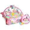 Bright Starts Palestrina 5-in-1 Rainbow Tropics, Evolutiva, Formato Maxi, Giocattoli Staccabili, Cuscino Ergonomico, Stimola lo Sviluppo della Motricita', Rosa, Grigio, 40 Palline con Borsa