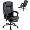 HOMCOM Sedia Ufficio Presidenziale Ergonomica 150° con Poggiapiedi Nero | Sedia Scrivania Girevole, Reclinabile, Imbottitura Spessa, Pelle PU, Braccioli Imbottiti, Schienale Alto, Altezza Regolabile