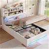 AOGLLATI Letto Singolo con Contenitore, Letto Singolo 90x200 cm con Luci LED, 3 USB e 1 Type-C, Struttura Letto con Cassone Idraulico e Testiera, letto Imbottito Adatto per Bambini e Adulti, Beige