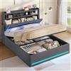 AOGLLATI Letto Matrimoniale con Contenitore, Letto Matrimoniale 140x190 cm con Luci LED, 3 Porte USB e 1 Porta Type-C, Struttura Letto con Cassone Idraulico e Testiera Imbottito (Grigio Scuro, Lino)