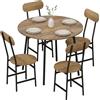 HOMCOM Set Tavolo e Sedie Sala da Pranzo 5 Pezzi per 4 Persone Industriale | Set da Pranzo, Tavolo Cucina Rotondo Effetto Legno, 4 Sedie Salvaspazio, Gambe Metallo, per Soggiorno Cucina, Color Legno