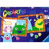 Ravensburger - CreArt Serie Junior, Mostriciattoli, Kit dipingere con i Numeri, contiene 2 tavole prestampate, Pennello, Colori, Gioco Creativo per maschi e femmine dai 5+ anni di età