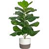 BESAMENATURE Albero di fico artificiale a forma di foglia di violino/finto Ficus Lyrata per la decorazione di casa e ufficio, altezza 77,5 cm, con cesto in corda di cotone