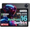 DOOGEETab U11 Pro Android 16 Tablet 11 Pollici, 30GB RAM+256GB ROM (2TB TF), Unisoc T7200 Octa Core Tablet PC, 8580mAh, 90 Hz Display, 13MP+5MP, WIFI 5 /Widevine L1/ GPS/Face ID/OTG,Nero