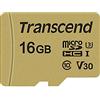 Transcend Scheda di memoria microSDHC 500S da 16 GB UHS-I, C10, U3, V30, 4K, Full HD, fino a 95/80 MB/s, progettata per action cam e droni - TS16GUSD500S