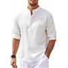 Neteson Camicia da Uomo Manica Lunga Henley Shirt Camicia Estiva Casual con Bottoni Camicie da Spiaggia Classiche Regolare Shirts Camicia Collo alla Coreana per Il Tempo Libero