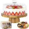 Tel Charme * Piatto per torte con coperchio, supporto per torte con base, piastra per dolci multifunzionale in legno, piastra rotonda per torte da 30 cm con coperchio in vetro, disco girevole per