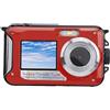 ASHATA Fotocamera subacquea da 2,7 K per snorkeling, 3,9 m, con doppio schermo, zoom digitale da 48 MP 16x, fotocamera digitale compatta per snorkeling e immersioni (rosso)