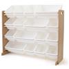 Humble Crew HumbleCrew Scaffale Bambini Spazioso: Organizer Giocattoli con 16 Contenitori, Design Naturale/Bianco, Ideale per Camerette Eleganti e Ordinate