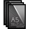 Americanflat Cornice Foto A5 Nere - Set di 3 Cornici A5 con Bordo Sottile e Pannello Vetro Resistente agli Urti - Portafoto con Ganci e Cavalletto Integrati per Pareti e Ripiani