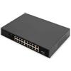 DIGITUS Switch di rete Fast Ethernet PoE a 16 porte, 19 pollici, non gestito, 2+1 porte uplink, RJ45 + SFP, 185 W, af/at - DN-95355