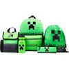 Minecraft Zainetto Bambino Set 5 Pezzi Borraccia Borsa Porta Pranzo Astuccio Borsa Coulisse o Portachiavi Cordino Accessori Scuola (Verde)