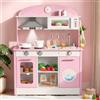 VEVOR Cucina Giocattolo per Bambini in Legno, con Luci e Suoni Realistici, Accessori Cibo e Pentole, Macchina per Ghiaccio, Cappa Aspirante e Forno a Microonde, Gioco di Ruolo, per Bambini 3-8 Anni