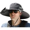 Generic 2026 Cappello da sole a tesa larga per esterni, cappello da pesca a tesa larga con 2 ventilatori solari staccabili, cappello a secchiello da sole per uomo e donna, protezione UV UPF 50+, impermeabile