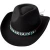 Wedhapy Cappelli da cowboy per donna cappello da cowboy classico cappello da cowgirl nero con cintura decorativa da western con fascia antisudore cappelli da portatili per donna