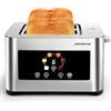 Aigostar Tostapane 2 Fette, LED Touchscreen, Fessure Extra Larghe da 4cm e Centratura Automatica, Tostapane con 6 Livelli di Tostatura, Funzioni di Riscaldamento/Scongelamento/Stop, 850W, Acciaio Inox