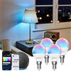 Aigostar Mesh - Lampadina Smart Alexa Bluetooth 6.5W G45 E14 LED, RGB & 2700K-6500K, 555LM, 4 Unità (Con Telecomando Bluetooth)