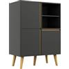 HOMCOM Mobiletto da salotto design moderno con mensole regolabili e piedi in legno massiccio 70 x 40 x 96,1 cm grigio scuro