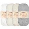 BambooMN JubileeYarn Baby - Gomitolo di filato di cotone di bambù, 50 g, tonalità di bianco, 4 matasse