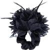 Vdaxvme Elastico per capelli con piume, grande fiore nero, accessorio decorativo in corda elastica