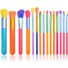 Wdbild Set di pennelli da trucco arcobaleno sintetici di alta qualità per cipria, crema, miscelazione, viso, occhi, set di pennelli colorati colorati con custodia