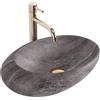 Rea - Lavabo Da Appoggio Ovale A Stone D., Pietra Artificiale, Ceramica Sanitaria, 49X31X13,5cm