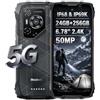Blackview 5G Rugged AI Smartphone BL7000, Dimensity 6030, 24GB+256GB, Fotocamera AI 50MP, 6,78'' 2.4K 120Hz Schermo, Batteria 7500mAh, Telefono Impermeabile IP68/IP69K, Triplo Slot, NFC GPS Nero