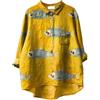 Generic Maglietta in lino da donna con stampa artistica vintage con risvolto e bottoni camicette a maniche lunghe casual top camicie vuote per le donne, Giallo, S