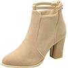 cfpqv Stivaletti da donna in pelle scamosciata con tacco a blocco, stivali da donna con tacco alto, stivali da lavoro, beige., 40 EU