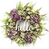 Tapallmy Ghirlanda di ortensie per porta d'ingresso - Ghirlande di fiori finti artificiali realistici per esterni con scritta di benvenuto viola-verde