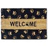 Relaxdays Zerbino da Ingresso, Scritta Welcome, Decorato con Zampette, 40 x 60 cm, Tappetino Asciugapassi per Casa, Nero