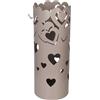 Porta Ombrelli in Metallo Cuore, Contenitore per Ombrelli con Vaschetta Scolapioggia e 1 Gancetto, diametro 19 cm altezza 49cm, Tortora