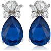 RIZILIA Teardrop Perno Orecchini Traforati Con Taglio Pera CZ [Simulata Zaffiro Blu] In Placcato In Oro Bianco, Semplice Ed Elegante Moderno