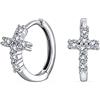 Bling Jewelry Spiritual Small Religious Kpop Cz Cross Huggie Small Hoop Earrings For Women For Men Pave Cubic Zirconia .925 Sterling Silver