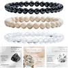 Bivei 3 Pezzi 6mm Bracciale Donna - Obsidiana Nera, Jasper Fossile Bianco, Quarzo Ialino - Bracciale Pietre Naturali con Perline con Elastico, Fatto a Mano per Yoga, Meditazione, Protezione e Regalo