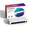 STRONG SW8000P Switch Ethernet 8, Switch Gigabit 10/100/1000 Mbps, Switch Rete con Indicatore LED, Plug & Play, Formato Ridotto, Montaggio Desktop o a Parete, Guscio di Plastica