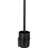 WENKO Turbo-Loc Scopino WC Carpino Porta scopino WC in plastica per fissaggio senza fori su superfici lisce con scopino WC con copertura flessibile, supporto da parete in metallo, nero