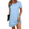 Bresdk Camicia da Notte Donna Manica Corte Abito da Notte con Tasche Pigiama per Casa e Casuale Blu L