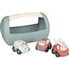 Smoby Little Smoby - Set 3 Veicoli - Prima Età - 2 Auto e 1 Camion dei Pompieri - Scatola di Trasporto - Dai 12 Mesi