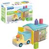 PLAYMOBIL Junior 71686 Camion con cassone, inclusi cassone ribaltabile mobile e garage, giocattolo sostenibile realizzato in plastica a base vegetale, per bambini dai 12 mesi in su