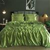 ROOEE Set completo di biancheria da letto in raso di seta, 6 pezzi, lenzuolo con angoli, copripiumino, 4 federe. Colore: verde oliva. Dimensioni: singolo