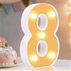 Poeruse Luce a LED con numero 2, luce bianca calda, a specchio dorato, regalo per ragazze e donne, decorazione per feste di compleanno, luce notturna (numero 8)