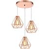 iDEGU Lampada a Sospensione Industriale, Retrò Lampadario 3 Luci Vintage E27 Lampadario a Sospensione Stile Gabbia Geometrica Lampada da Soffitto, Ø 20cm, oro rosa