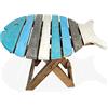 Thorness Tavolino pieghevole in legno a forma di pesce con finitura anticata. Colori in legno blu e sbiancato alla calce. Porta una semplice sensazione di mare a qualsiasi stanza o
